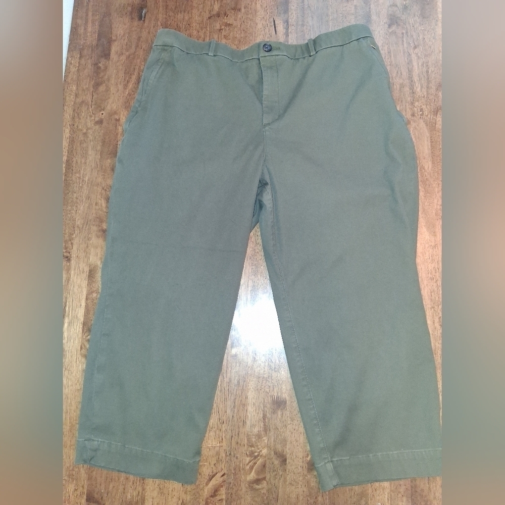 Spanx Twill Stretch Elastic Waist Wide Leg Cropped Pant Green 3X Tall-